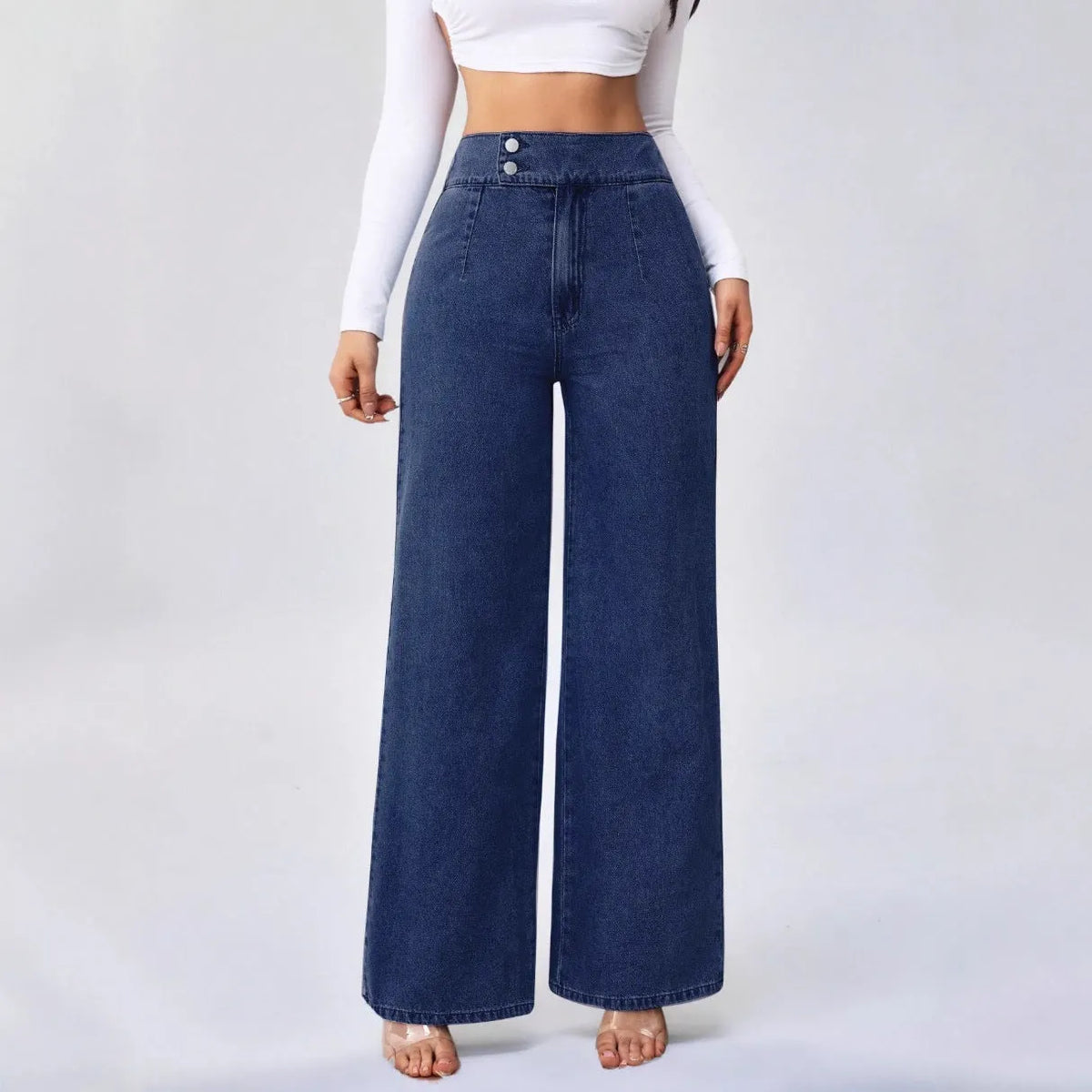 MONFUMO - Jeans wide-leg a vita alta in denim blu
