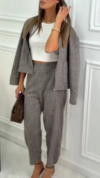 TARVISIO - Set due pezzi giacca cropped e pantaloni affusolati texturizzati
