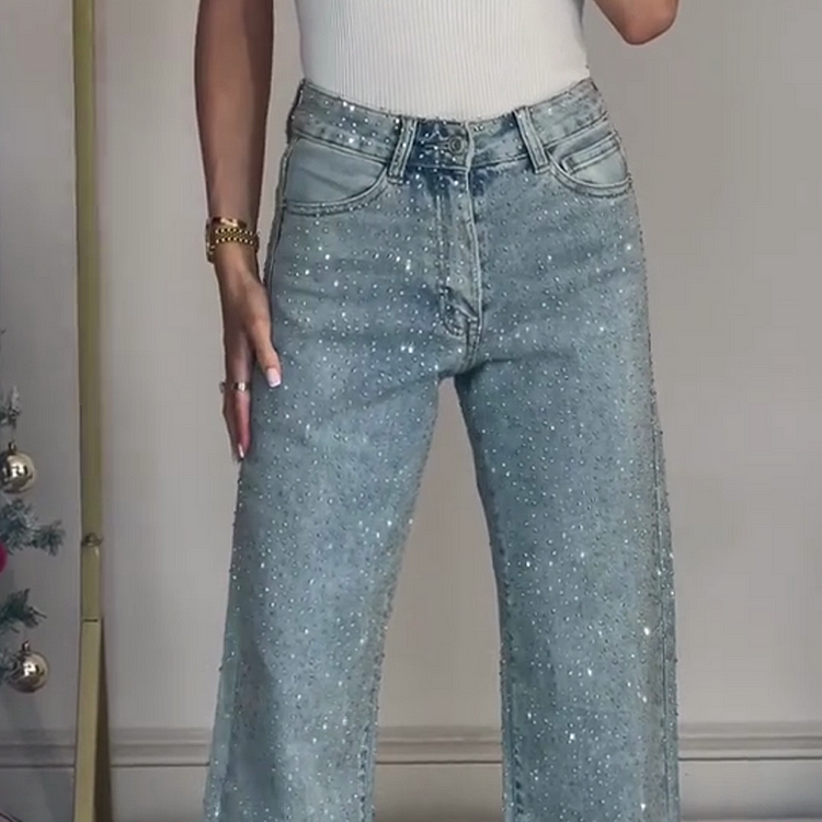 ALBIDONA - Jeans dritti con strass in Blu Nero Grigio