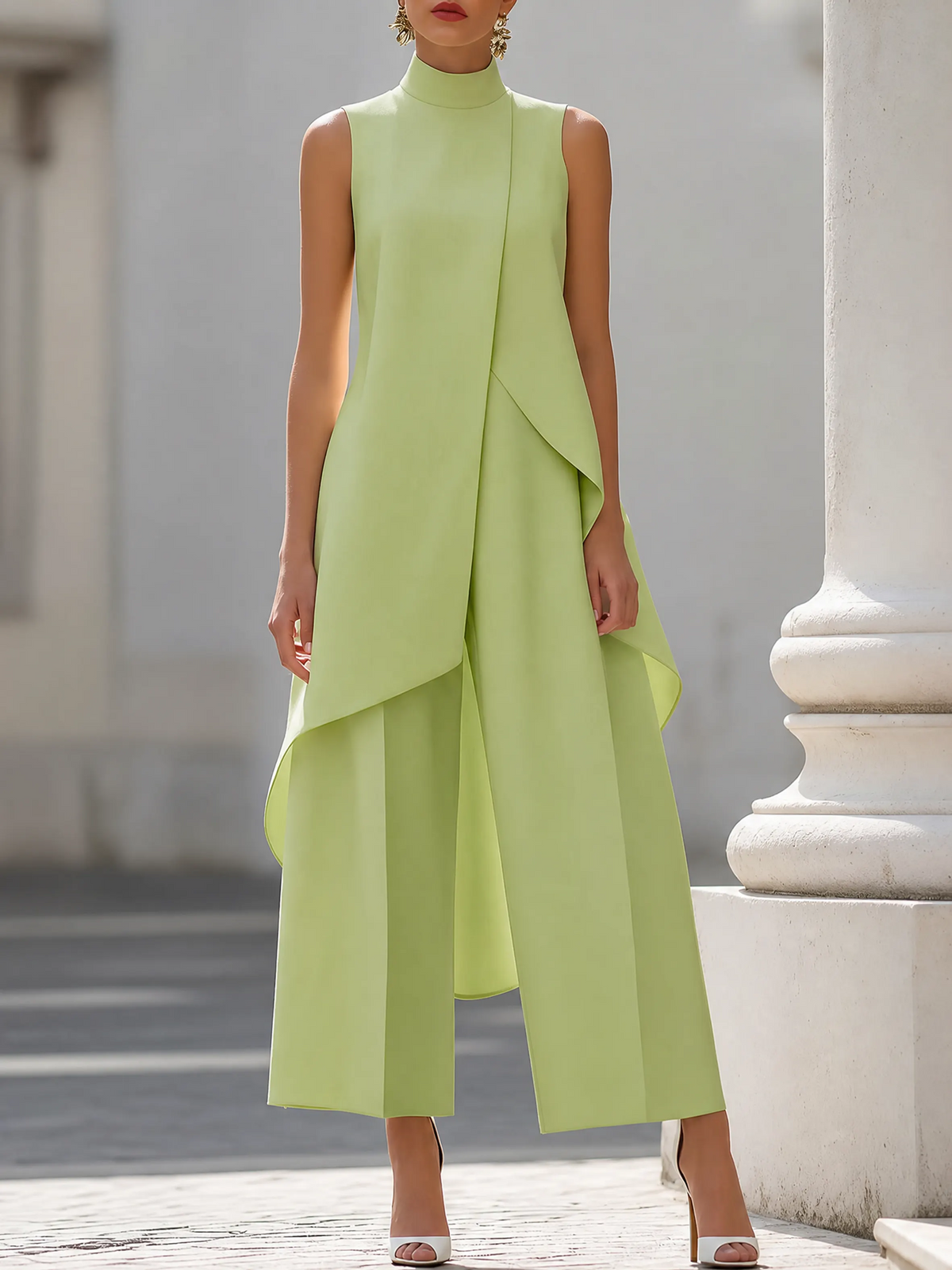 INCUDINE - Set due pezzi top asimmetrico e pantaloni palazzo multicolore