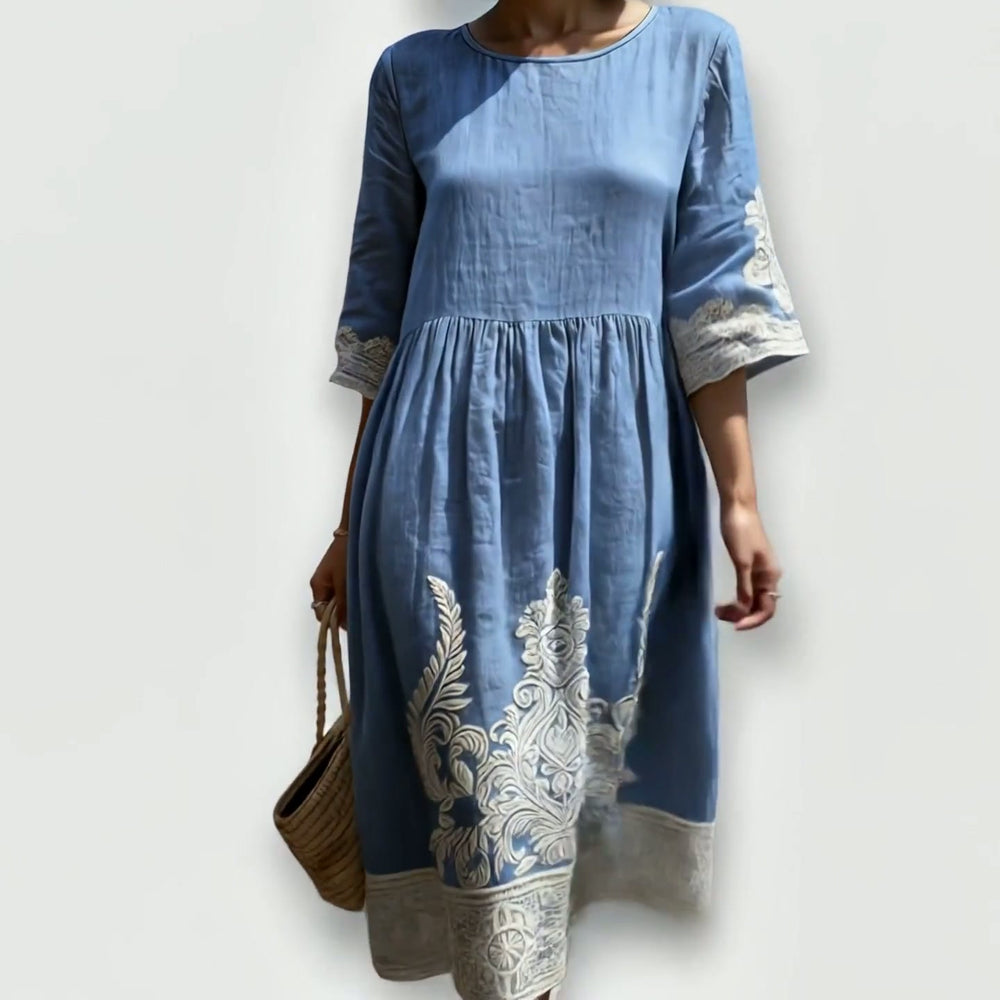 BEATRICE - Abito Midi Floreale in Lino-Cotone