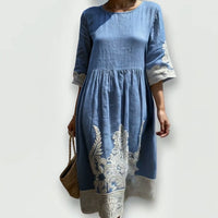 BEATRICE - Abito Midi Floreale in Lino-Cotone