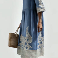 BEATRICE - Abito Midi Floreale in Lino-Cotone