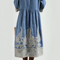 BEATRICE - Abito Midi Floreale in Lino-Cotone