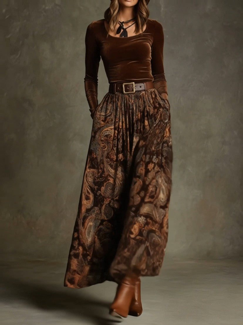 GIULIA - Completo velluto stretch con gonna paisley e cintura — SHOT 1