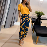 SOFIA - Completo blusa e pantaloni stampa giallo-blu, blu, oliva, nero — SHOT 1