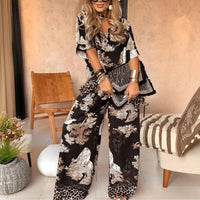 GIULIA - Completo donna nero e bianco con top a V e pantaloni lunghi — SHOT 1