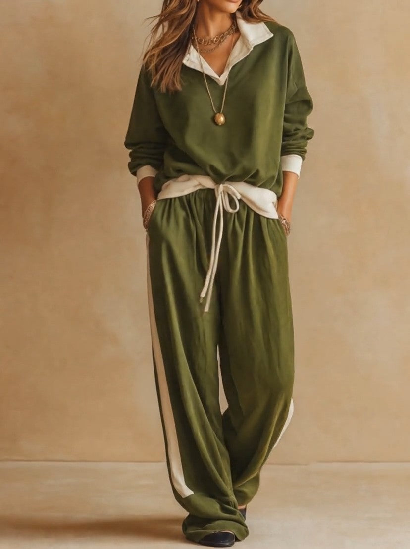 GRONTARDO - Set due pezzi verde con polo rilassata e pantaloni palazzo