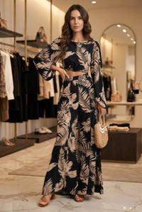 OLDENICO - Completo due pezzi con pantaloni floreali neri — SHOT 1