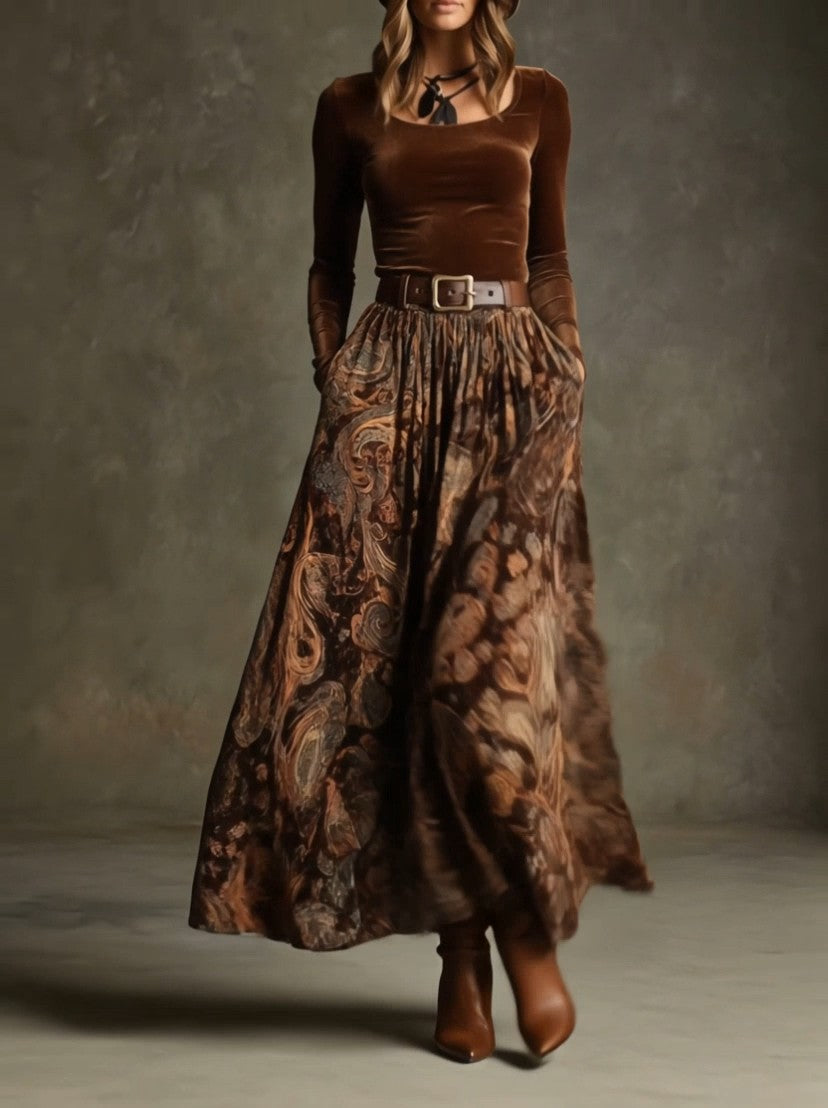 GIULIA - Completo velluto stretch con gonna paisley e cintura — SHOT 2