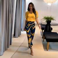 SOFIA - Completo blusa e pantaloni stampa giallo-blu, blu, oliva, nero — SHOT 2
