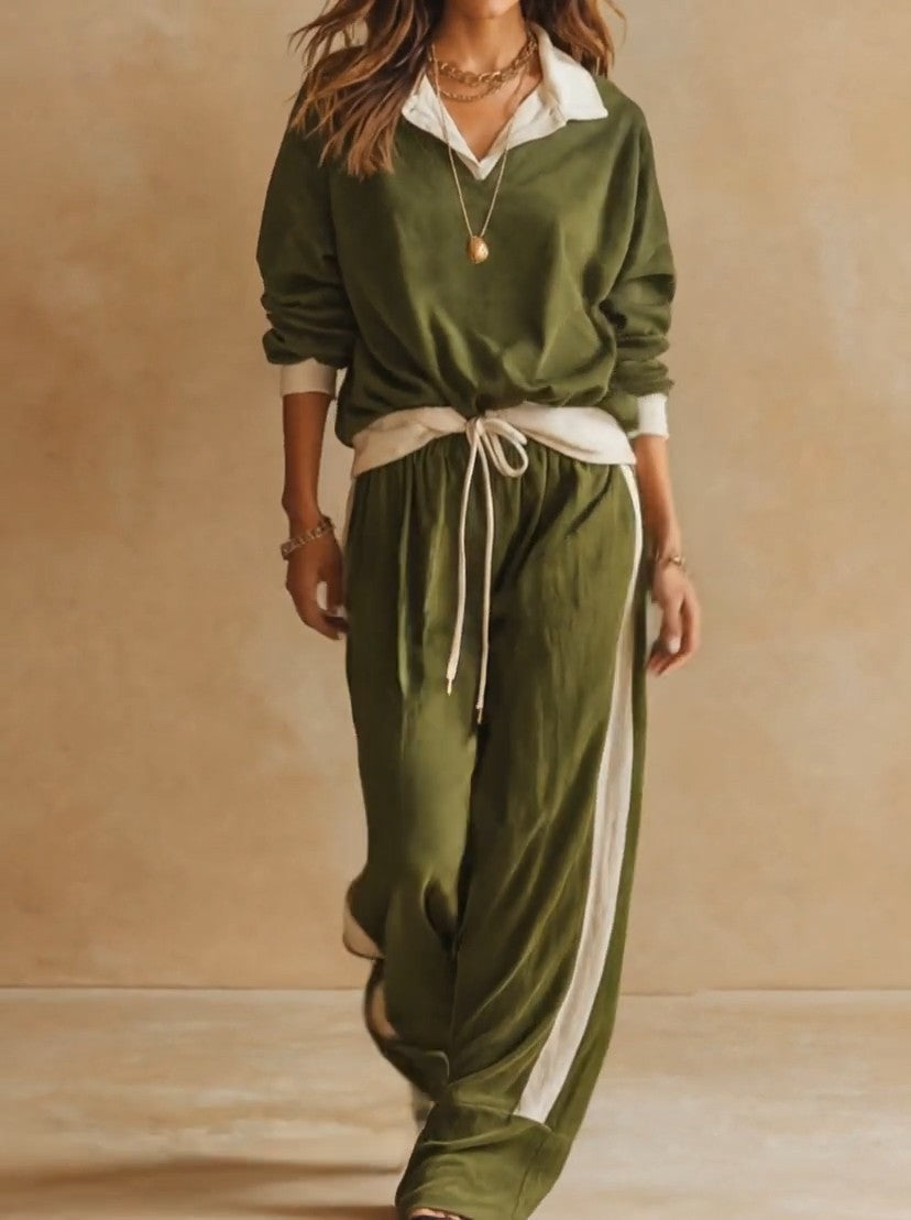 GRONTARDO - Set due pezzi verde con polo rilassata e pantaloni palazzo