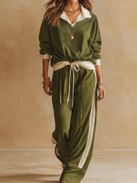 GRONTARDO - Set due pezzi verde con polo rilassata e pantaloni palazzo