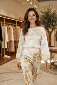 VALDAONE - Completo due pezzi in seta con camicia e pantaloni fluidi — SHOT 2