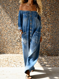 CHIARA - Salopette denim con scollo spalle scoperte, 4 colori — SHOT 3
