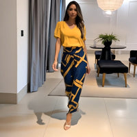 SOFIA - Completo blusa e pantaloni stampa giallo-blu, blu, oliva, nero — SHOT 3