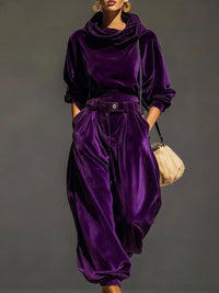 BERENICE - Set due pezzi con felpa rétro con cappuccio, pantaloni ampi e cintura