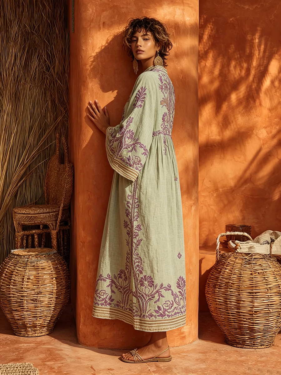 RIVANA - Maxi Boho con Ricami Floreali