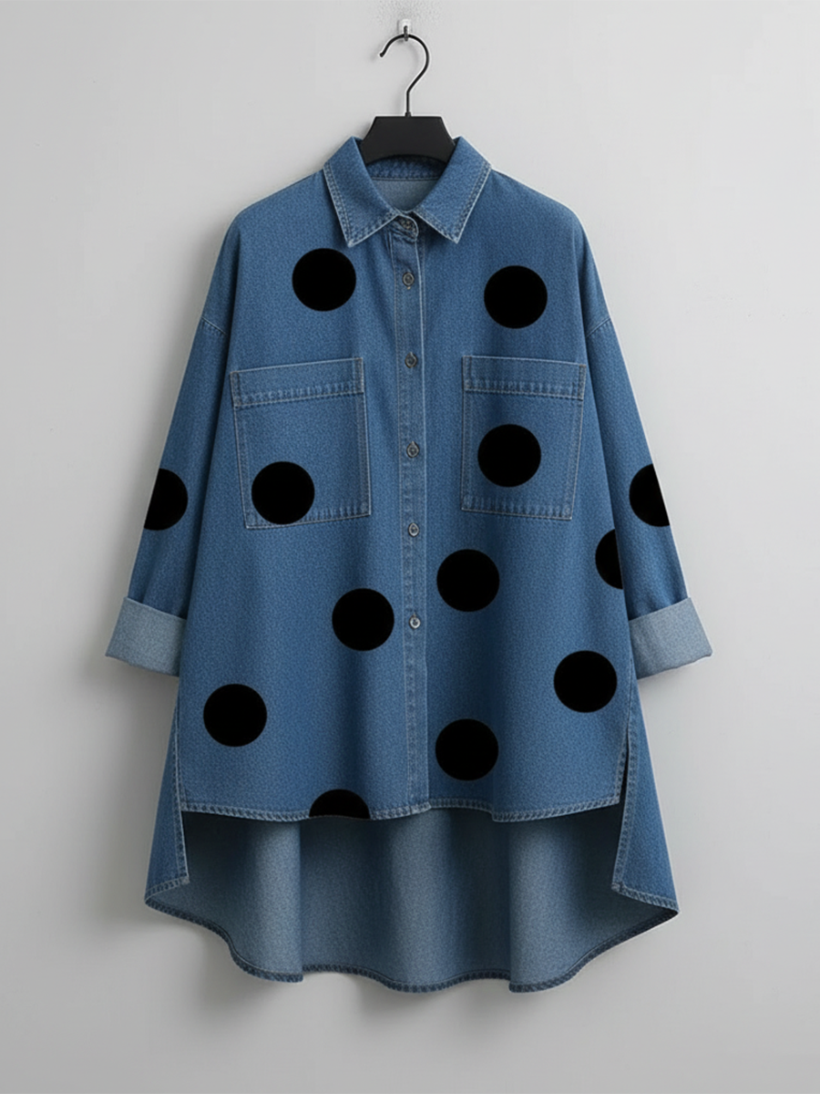 SPIAZZO - Camicia in denim a pois con collo alto