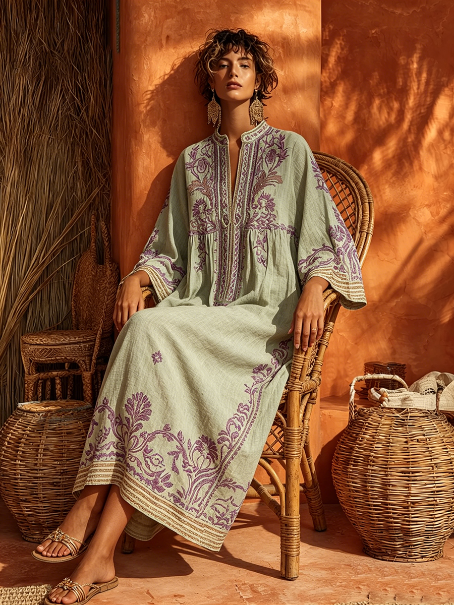 RIVANA - Maxi Boho con Ricami Floreali