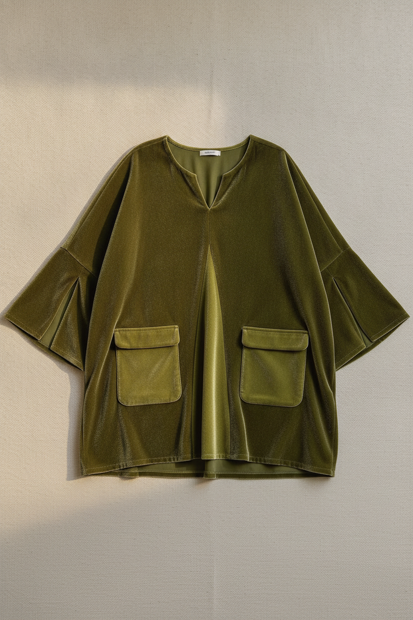 PREMANA - Blusa oversize in velluto con maniche ampie e tasche
