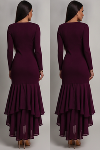 REDAVALLE - Abito elegante in mesh con volant e maniche lunghe
