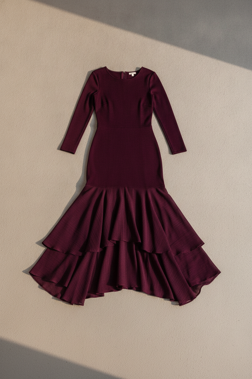REDAVALLE - Abito elegante in mesh con volant e maniche lunghe