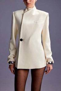POMBIA - Blazer morbido con colletto a revers e bottoni, bianco o nero