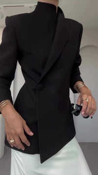 POMBIA - Blazer morbido con colletto a revers e bottoni, bianco o nero