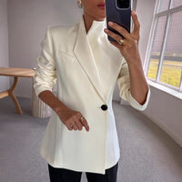 POMBIA - Blazer morbido con colletto a revers e bottoni, bianco o nero