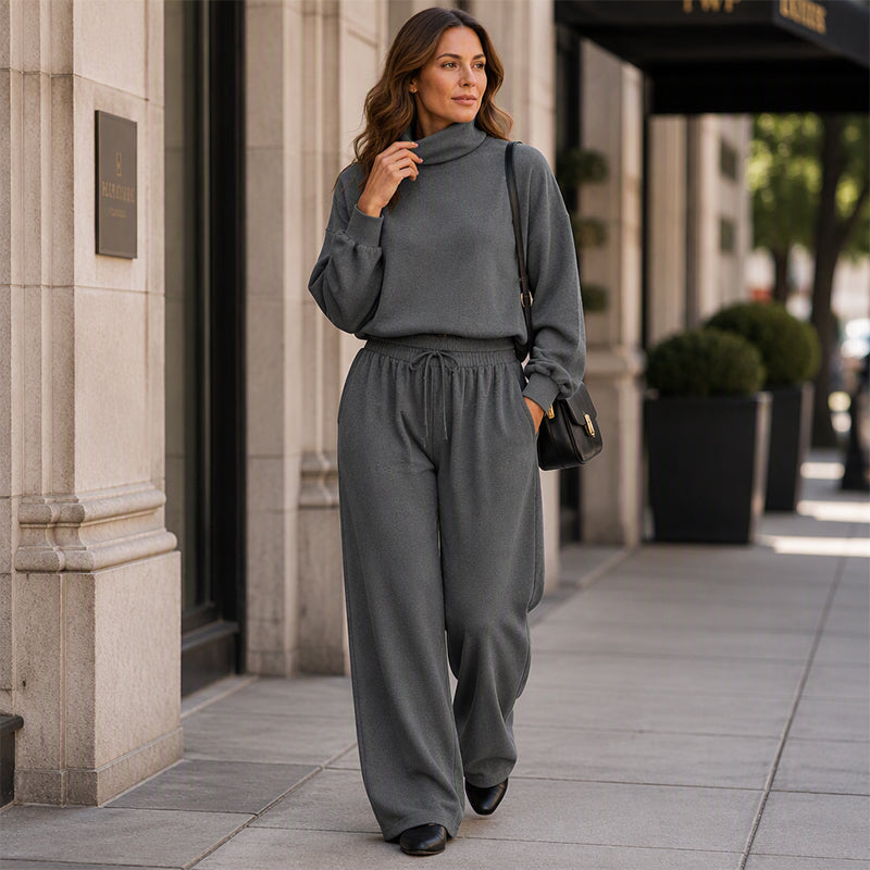 ELVIRA - Completo donna 2 pezzi collo alto e pantaloni ampi