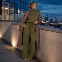 ELVIRA - Completo donna 2 pezzi collo alto e pantaloni ampi