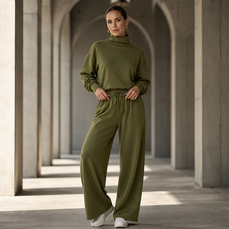 ELVIRA - Completo donna 2 pezzi collo alto e pantaloni ampi