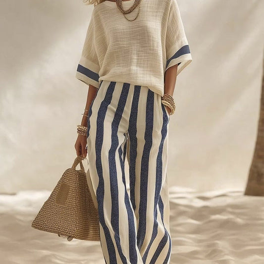 DAIRAGO - Completo estivo donna a righe con pantaloni ampi
