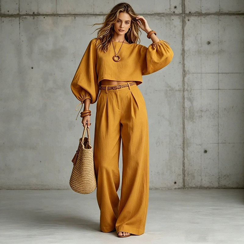 RUEGLIO - Set due pezzi con top corto e pantaloni ampi