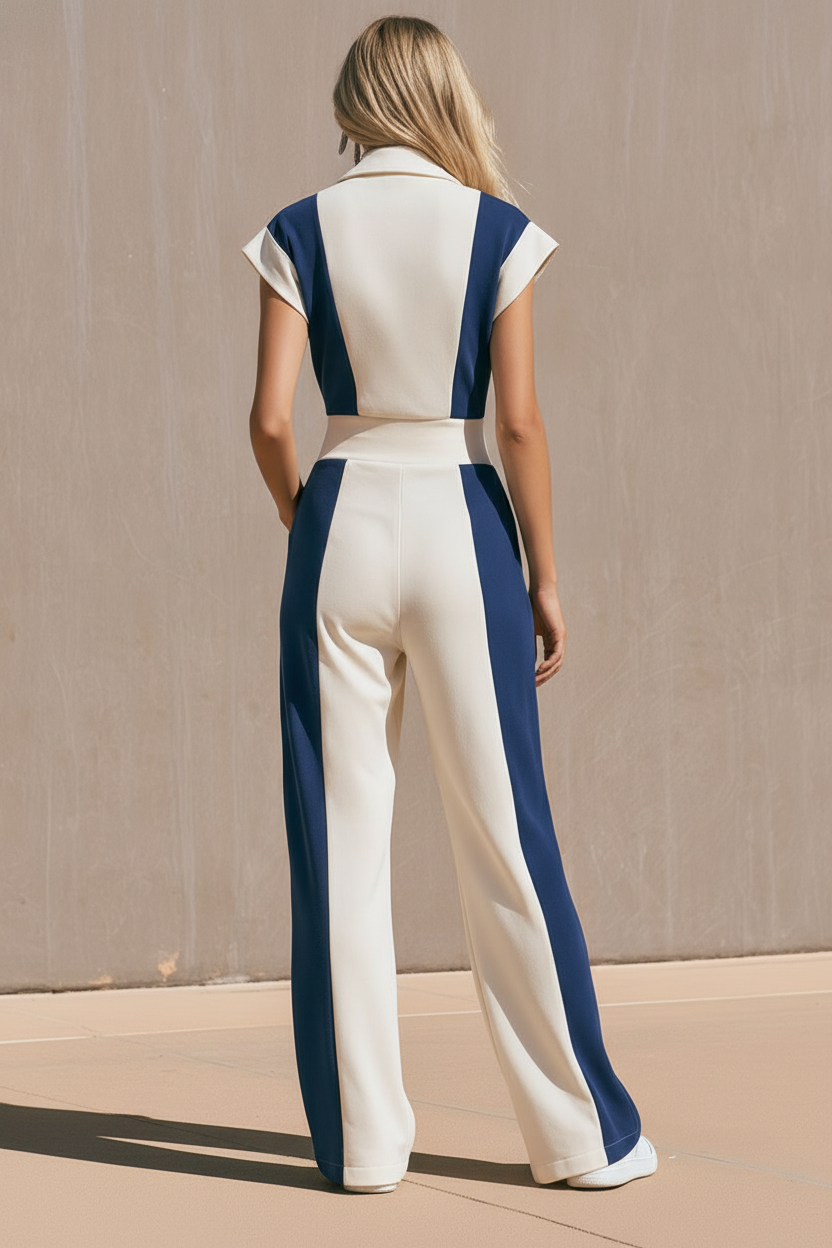 VOLTERRA - Set due pezzi color block con zip e pantaloni a gamba larga
